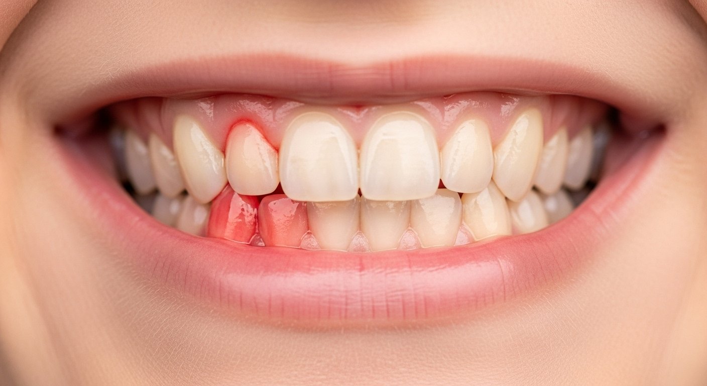 Close-up comparison of bleeding inflamed gums and healthy pink gums showing natural healing contrast